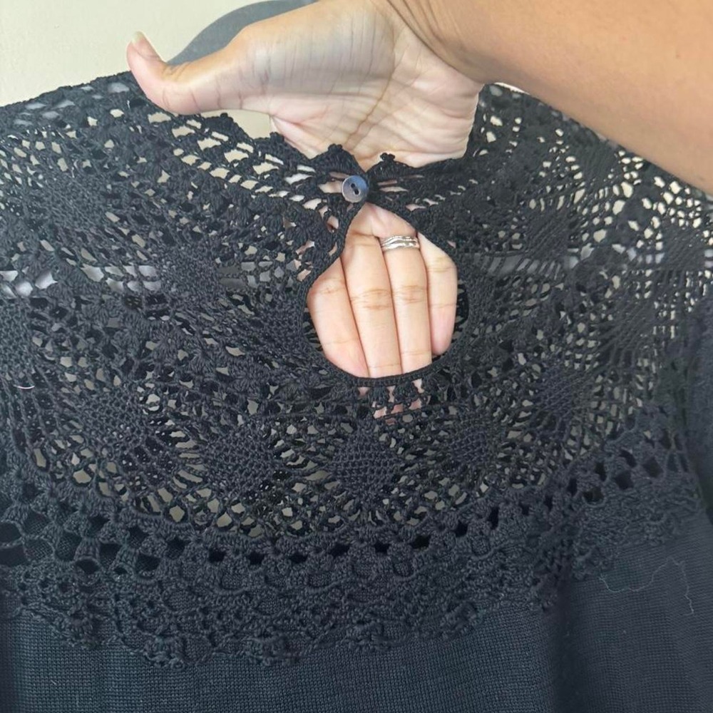 Peruvian Connection Black Crochet Dress Medium 100% pima cotton lace short mini - Picture 5 of 7